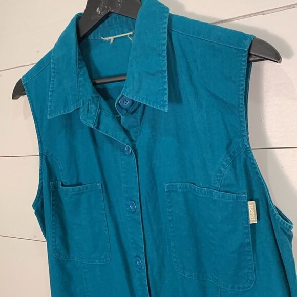 Vintage Blassport button down sleeveless long maxi dress bright peacock blue - Picture 6 of 11